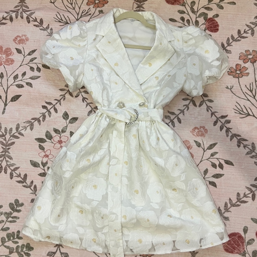 White Floral Puff Sleeve Mini Dress